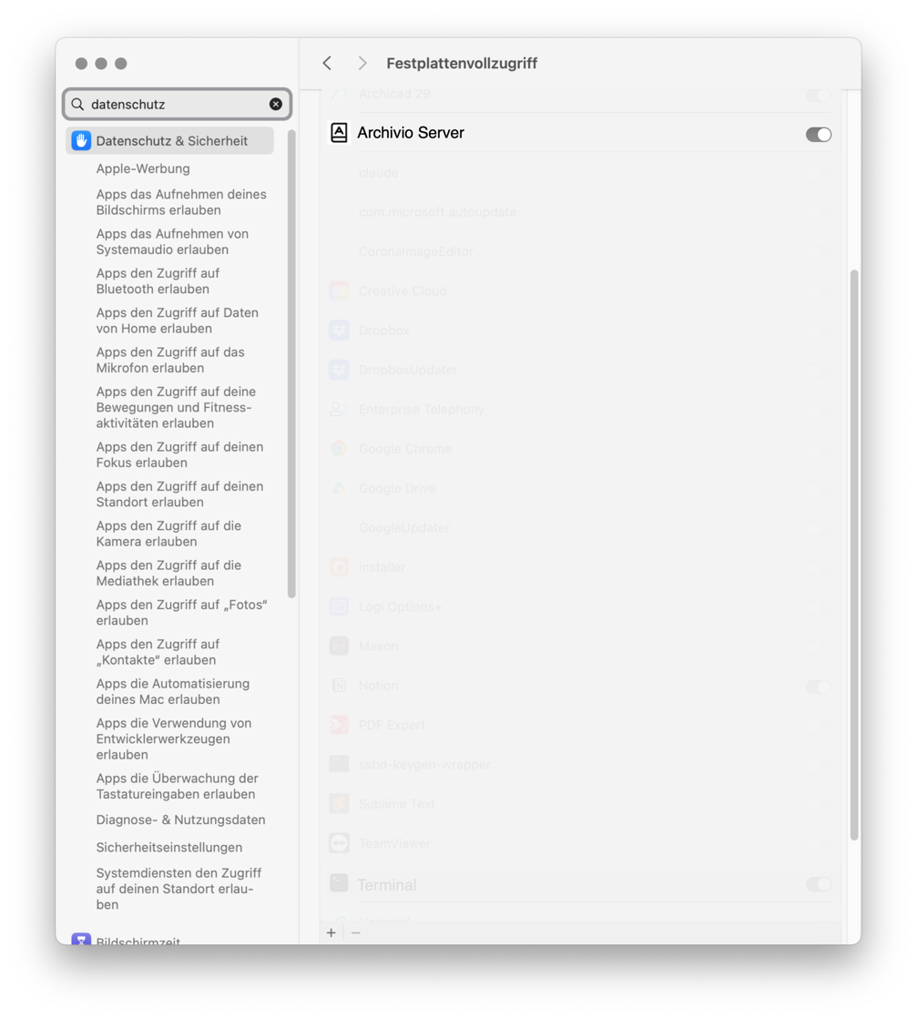 Festplattenvollzugriff – Archivio Server ist aktiv