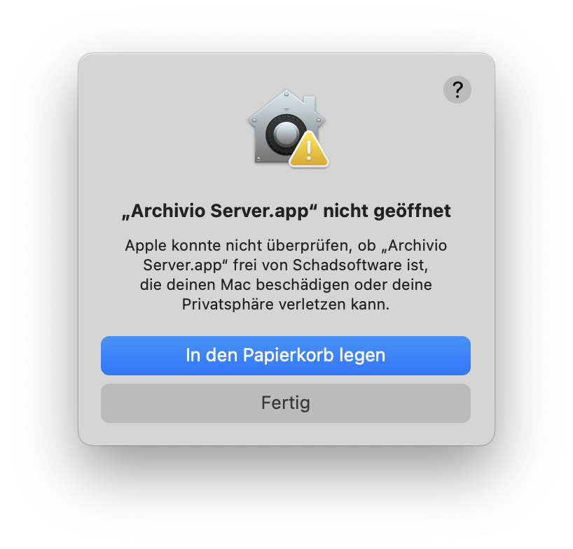 macOS meldet: Archivio Server.app nicht geöffnet